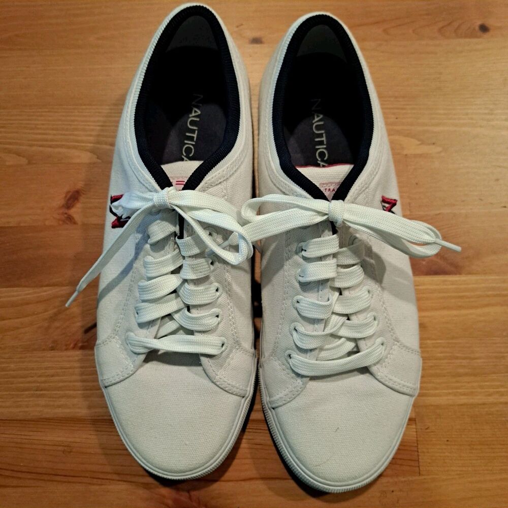 Nautica Shoes Trade Mark 1983 Hull 2 White Oxford Canvas Men's Size 10.5